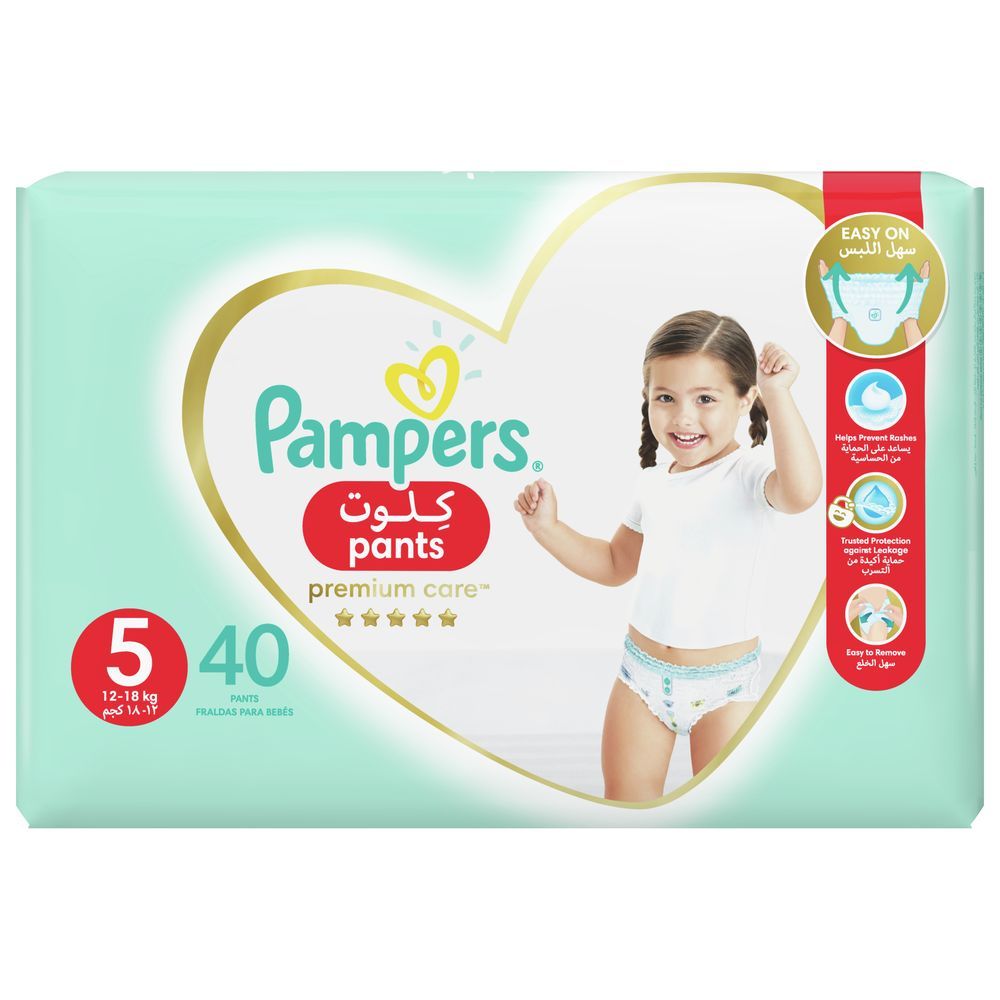 Pampers Premium Care Pants Diapers, Size 5, 12-18kg - 40 Baby Diapers