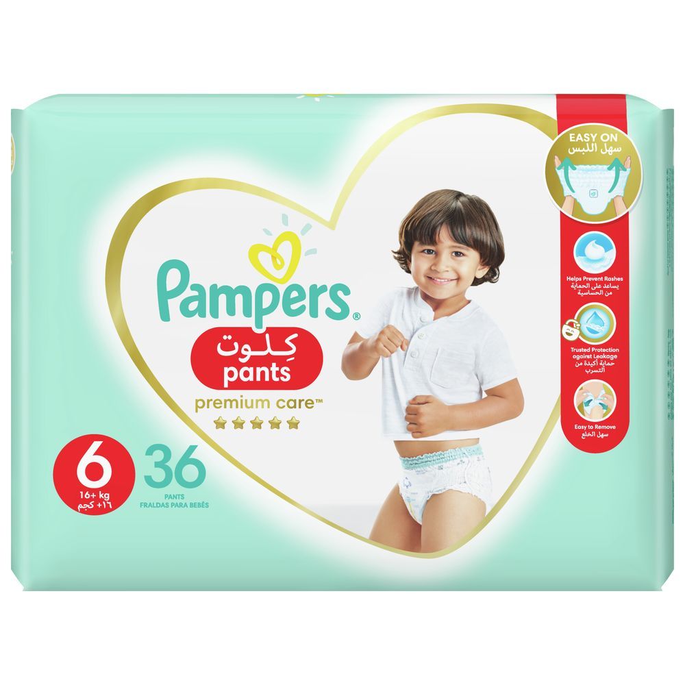 Pampers - Premium Care Pants Diapers, Size 6, 16+kg, Softest Absorption for Ultimate Skin Protection, 36 Count