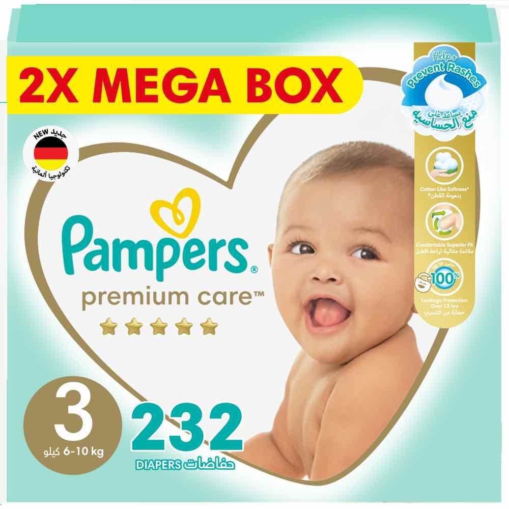 Pampers - Premium Care Taped Baby Diapers, Size 3, 6-10 kg - 232 Count