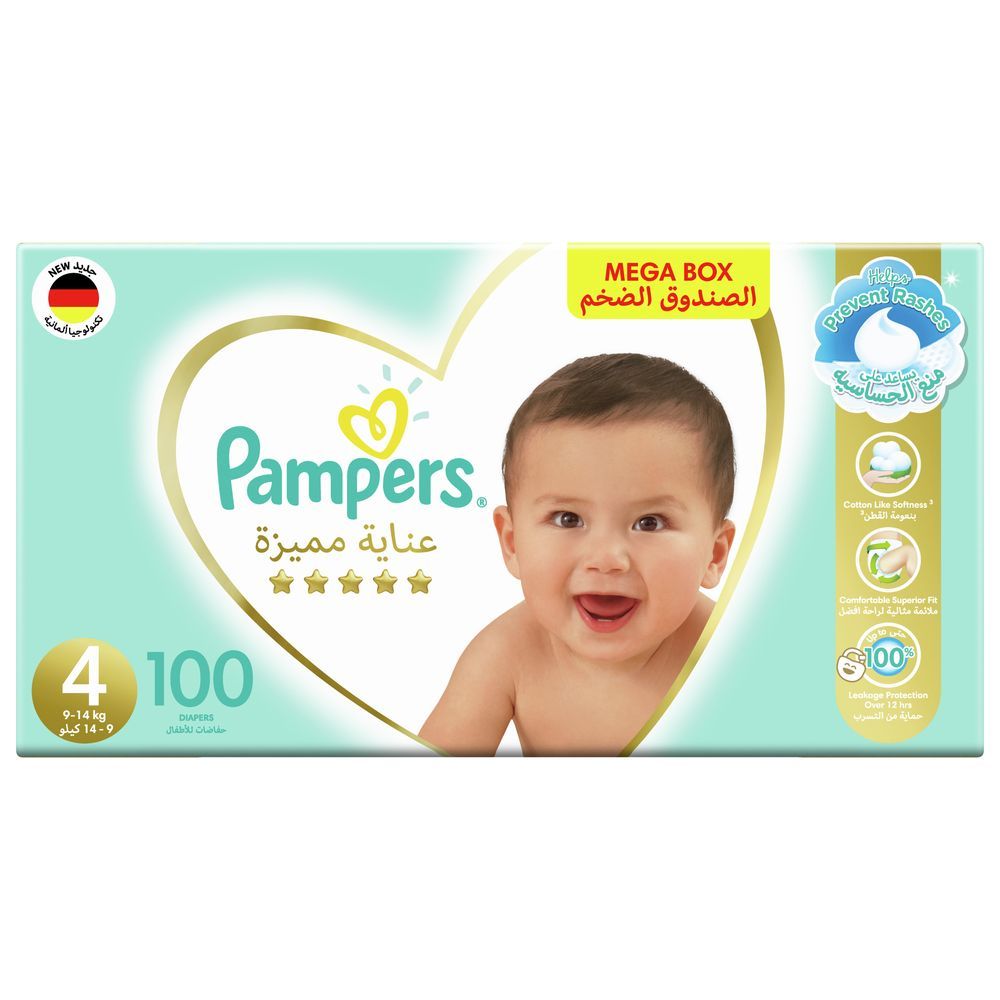 Pampers Premium Care Diapers, Size 4, 9-14 kg - 100 Baby Diapers