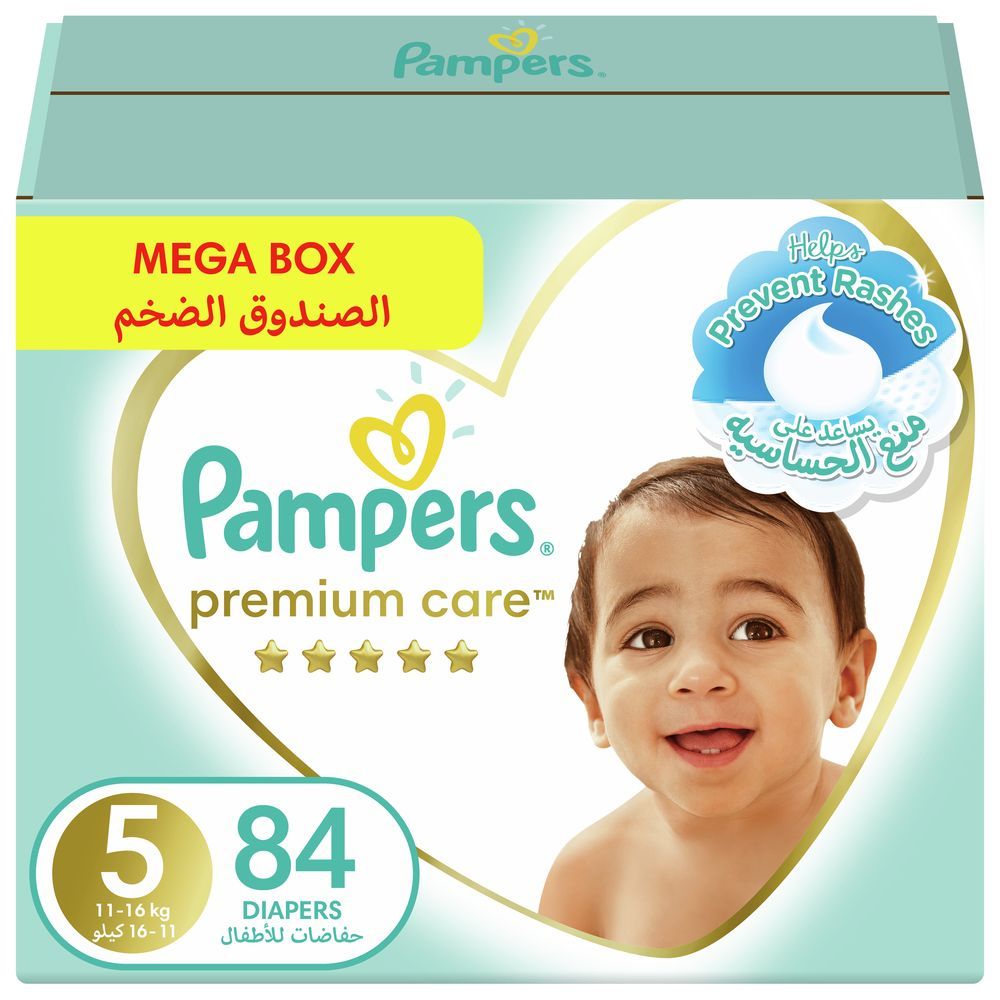 Pampers Premium Care Diapers, Size 5, 11-16 kg - 84 Baby Diapers