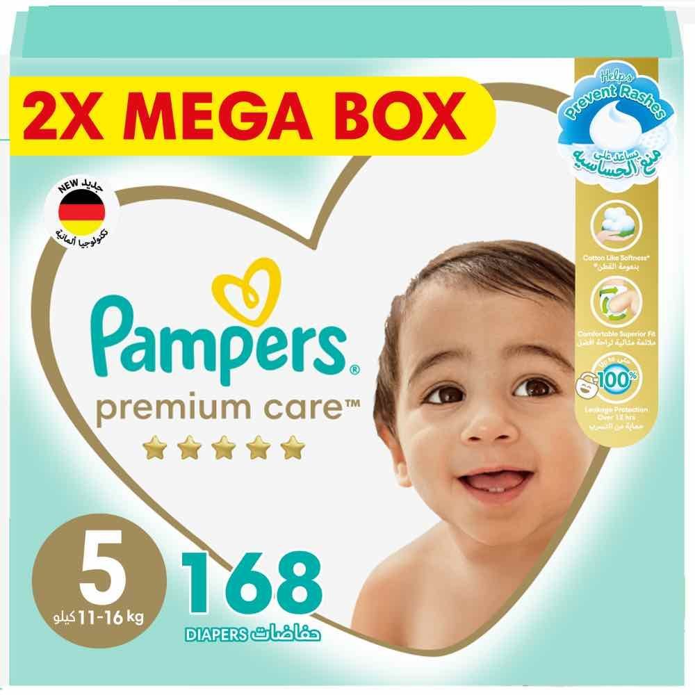 Pampers - Premium Care Taped Baby Diapers, Size 5, 11-16kg - 168 Count