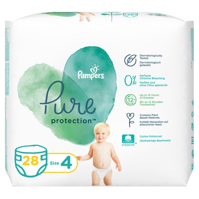 Pampers Pure Protection Diaper - Size 4, 9-14kg, 28 Diapers