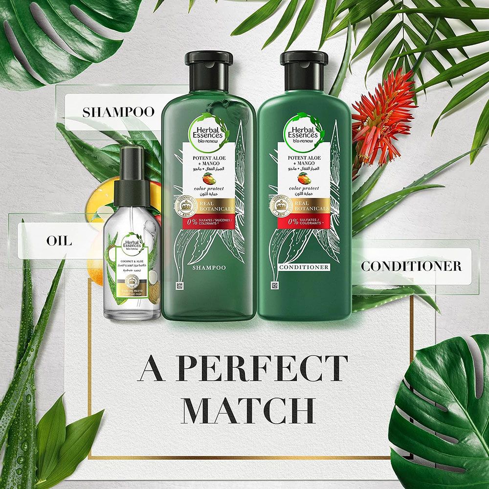 Herbal Essences - Potent Aloe Shampoo 400ml, Conditioner 400ml & Hair Oil 300ml