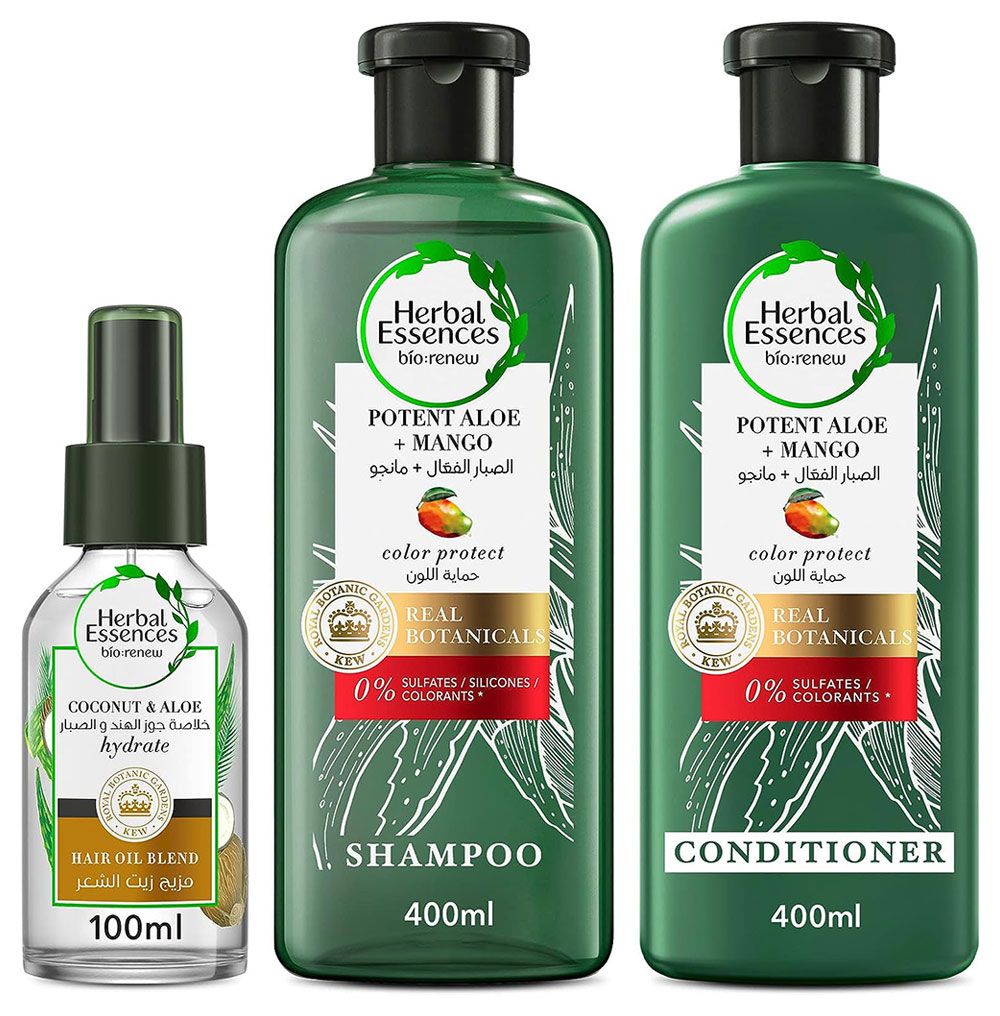 Herbal Essences - Potent Aloe Shampoo 400ml, Conditioner 400ml & Hair Oil 300ml