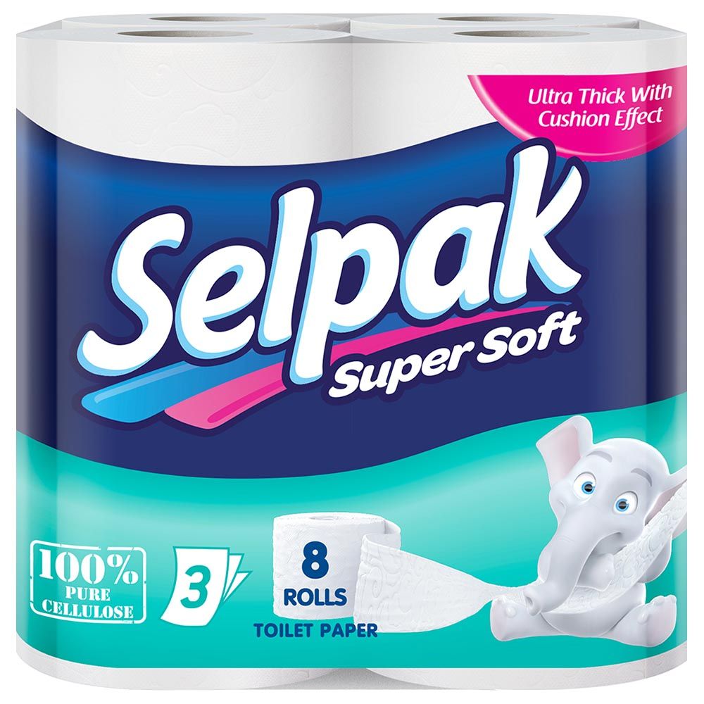 Selpak Super Soft Embossed Toilet Paper 140 Sheets x 3Ply, 17 GSM, Pack of 8 Rolls