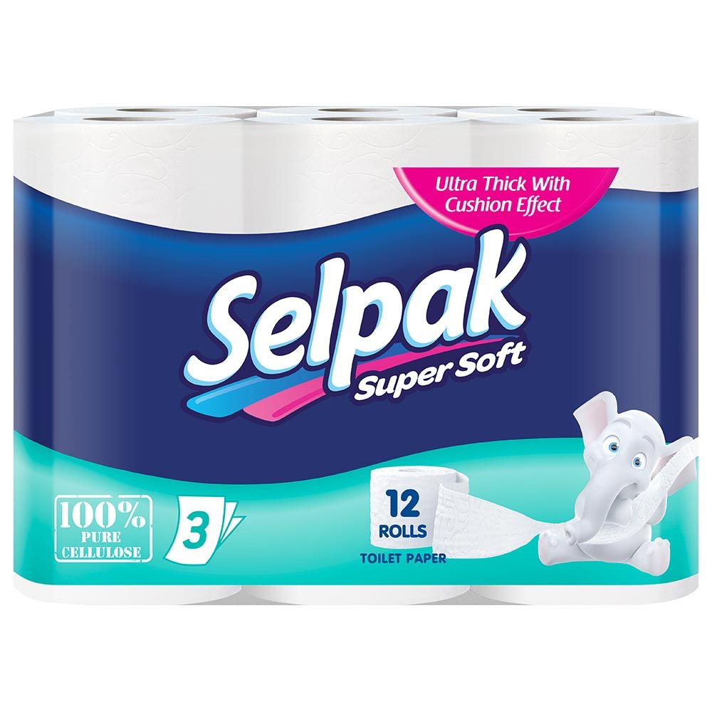 Selpak Super Soft Embossed Toilet Paper 140 Sheets x 3Ply, 17 GSM, Pack of 12 Rolls