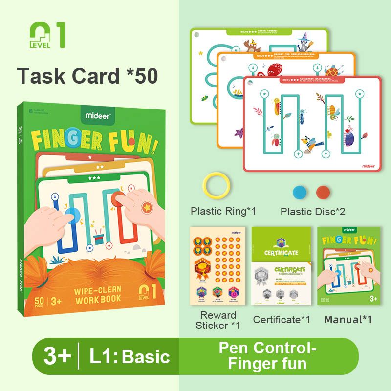 Mideer - Finger Fun - Wipe-Clean Workbook 50 Pages