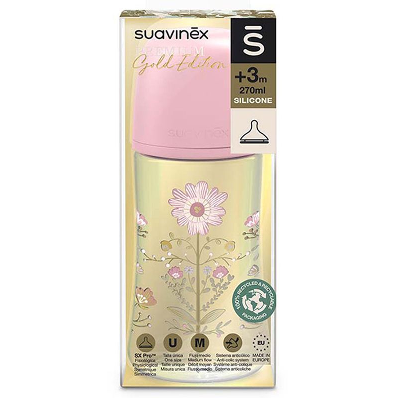 Suavinex - Physiological Gold Feeding Bottle - 270ml - Pink 
