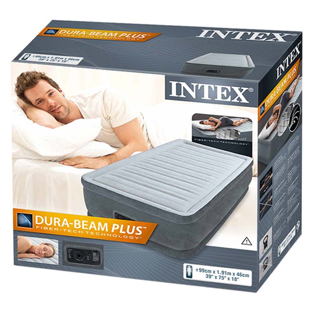 Intex - Twin Comfort Plush Airbed with Electric Pump - Grey