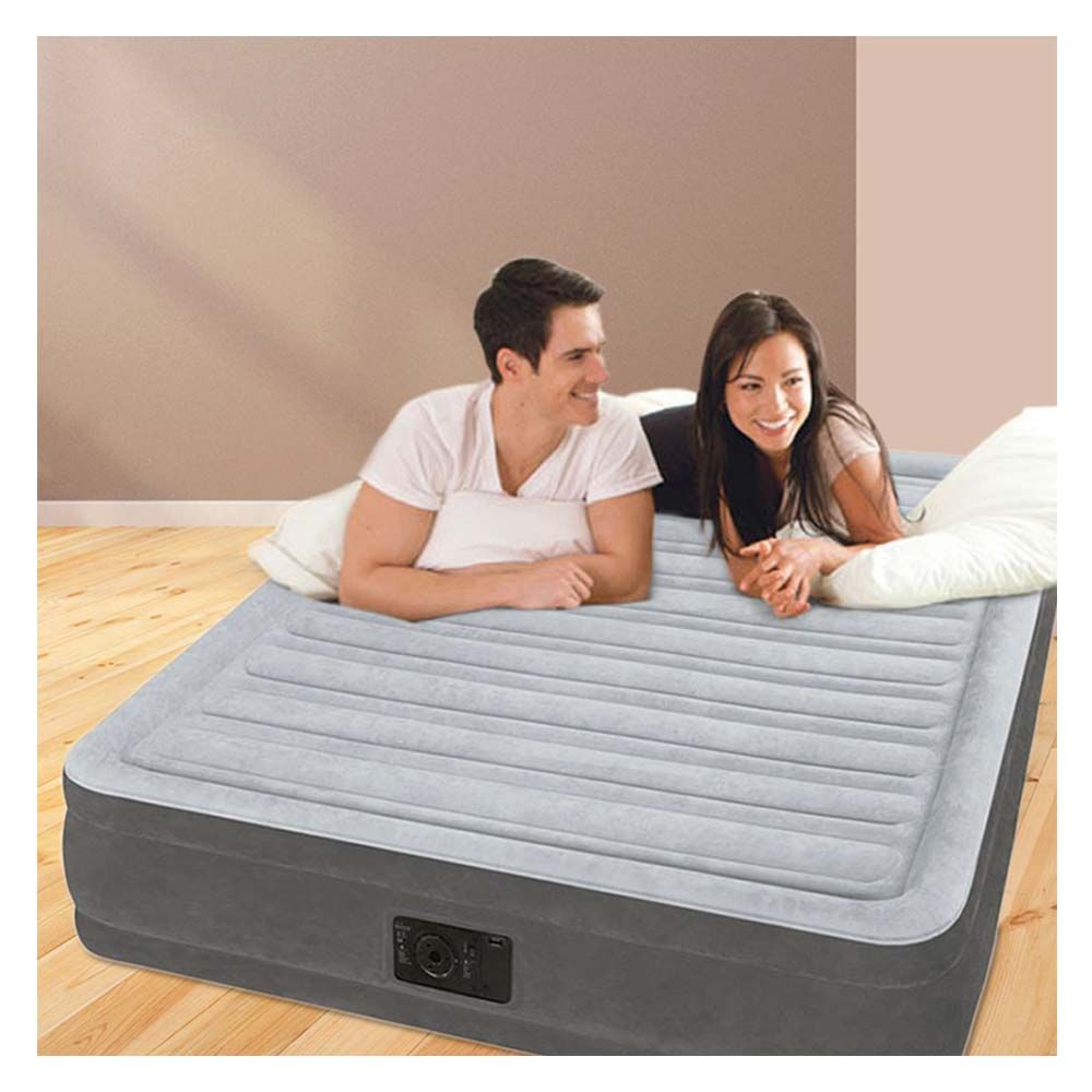 Intex - Full Comfort-Plush Air Bed with Electric Pump - Grey