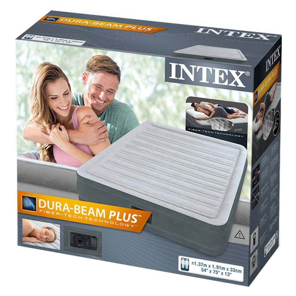 Intex - Full Comfort-Plush Air Bed with Electric Pump - Grey