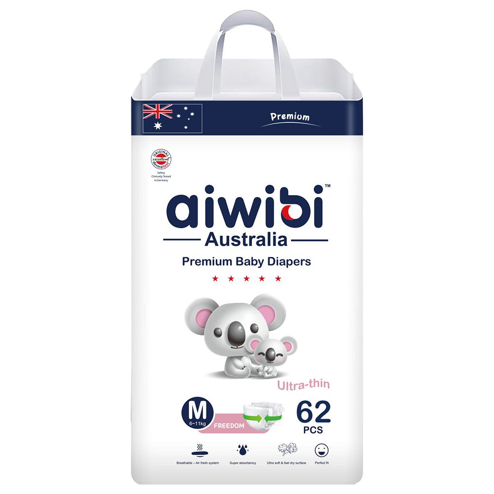 Aiwibi - Premium Baby Diaper - Size M 6-11kg - 62pcs