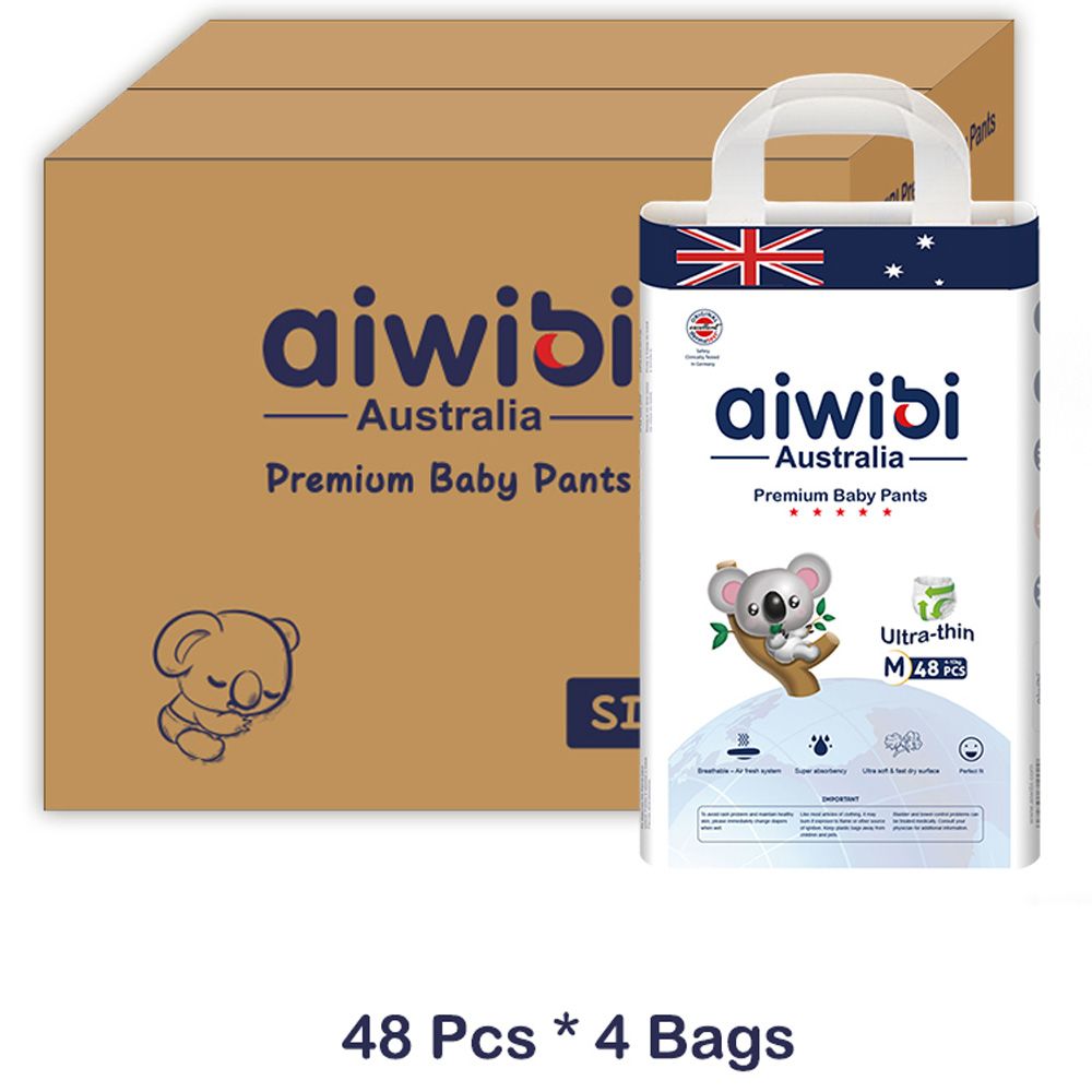 Aiwibi - Premium Baby Pants - Size 3 - M 4-10kg 48's - Pack Of 4