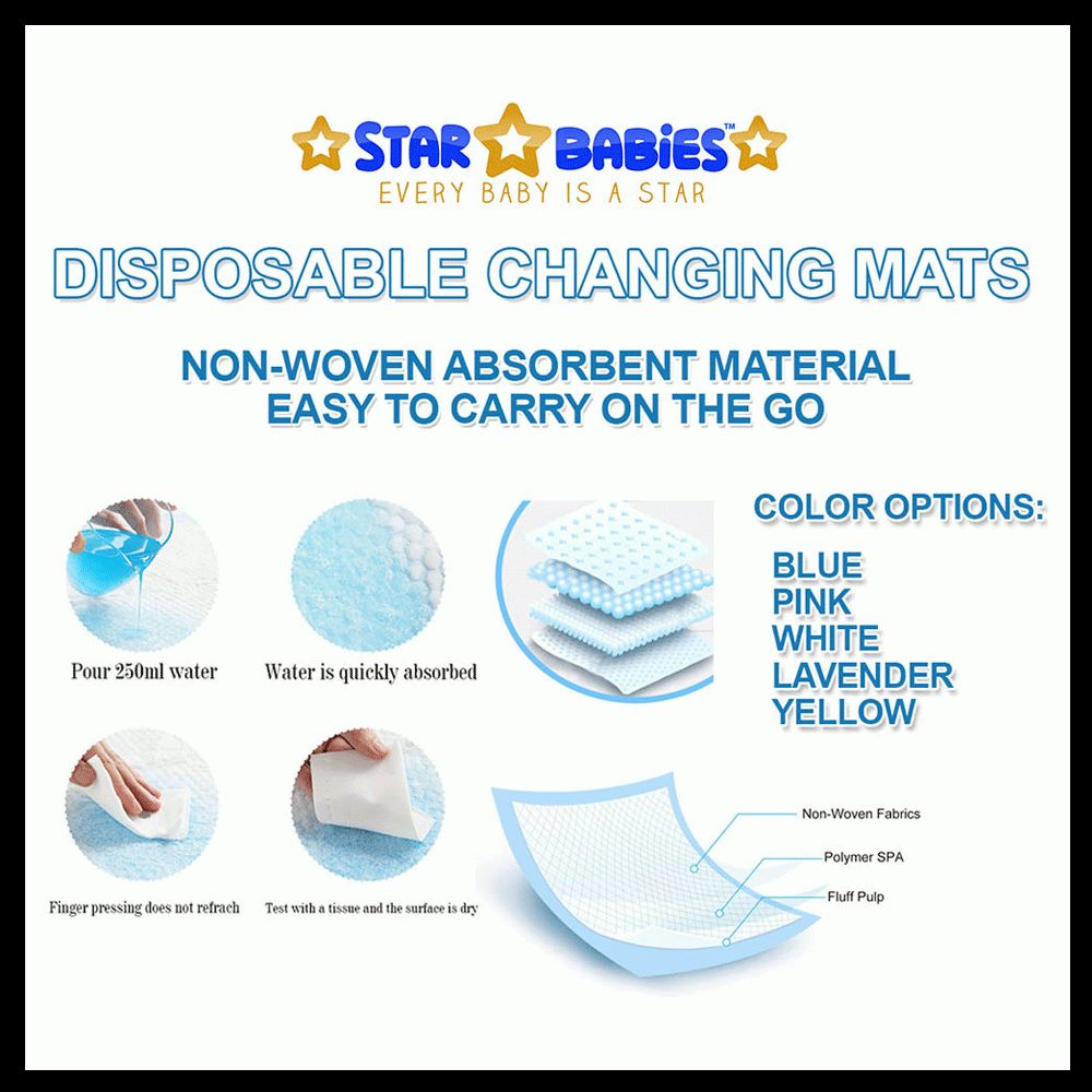 Star Babies - Disposable Changing mats (45x60cm) Large - 50 pcs - White