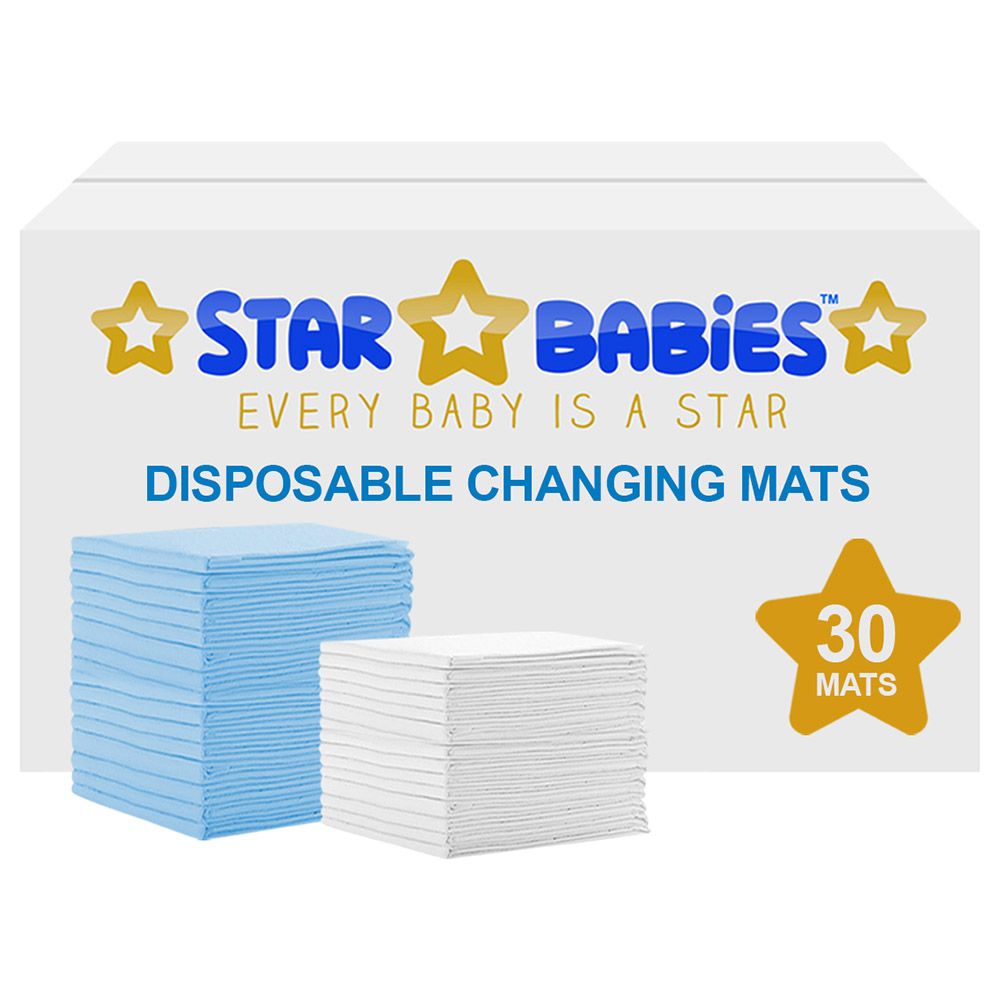 Star Babies - Disposable Changing mats (45x60cm) Large - 30 pcs - Blue/White