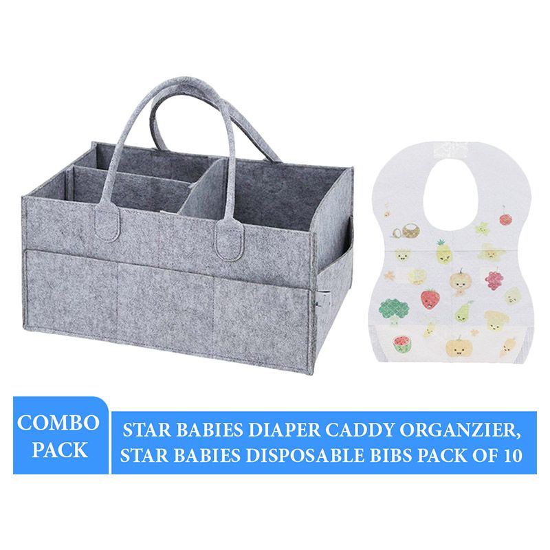 Star Babies - Caddy Diaper Bag Grey w/ Disposable Bibs - 10pcs