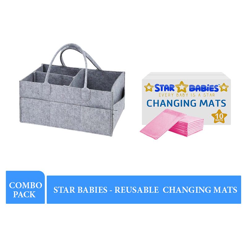 Star Babies - Caddy Diaper Bag w/ Disposable Changing Mat - 10pcs - Grey/Pink