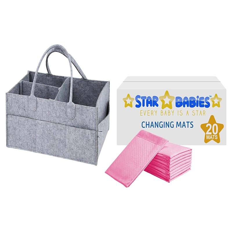 Star Babies - Caddy Diaper Bag w/ Disposable Changing Mat - 20pcs - Grey/Pink