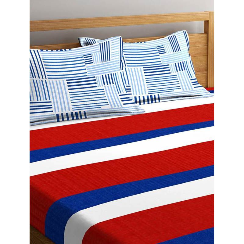 Portico - Queen Bedsheet Pillow Cover - Blue/Red