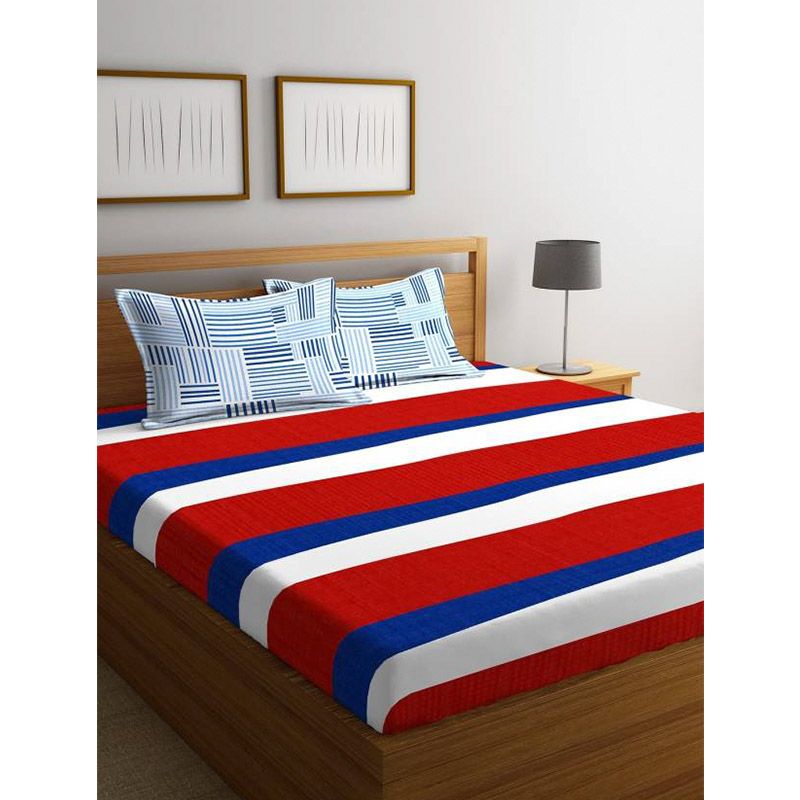 Portico - Queen Bedsheet Pillow Cover - Blue/Red