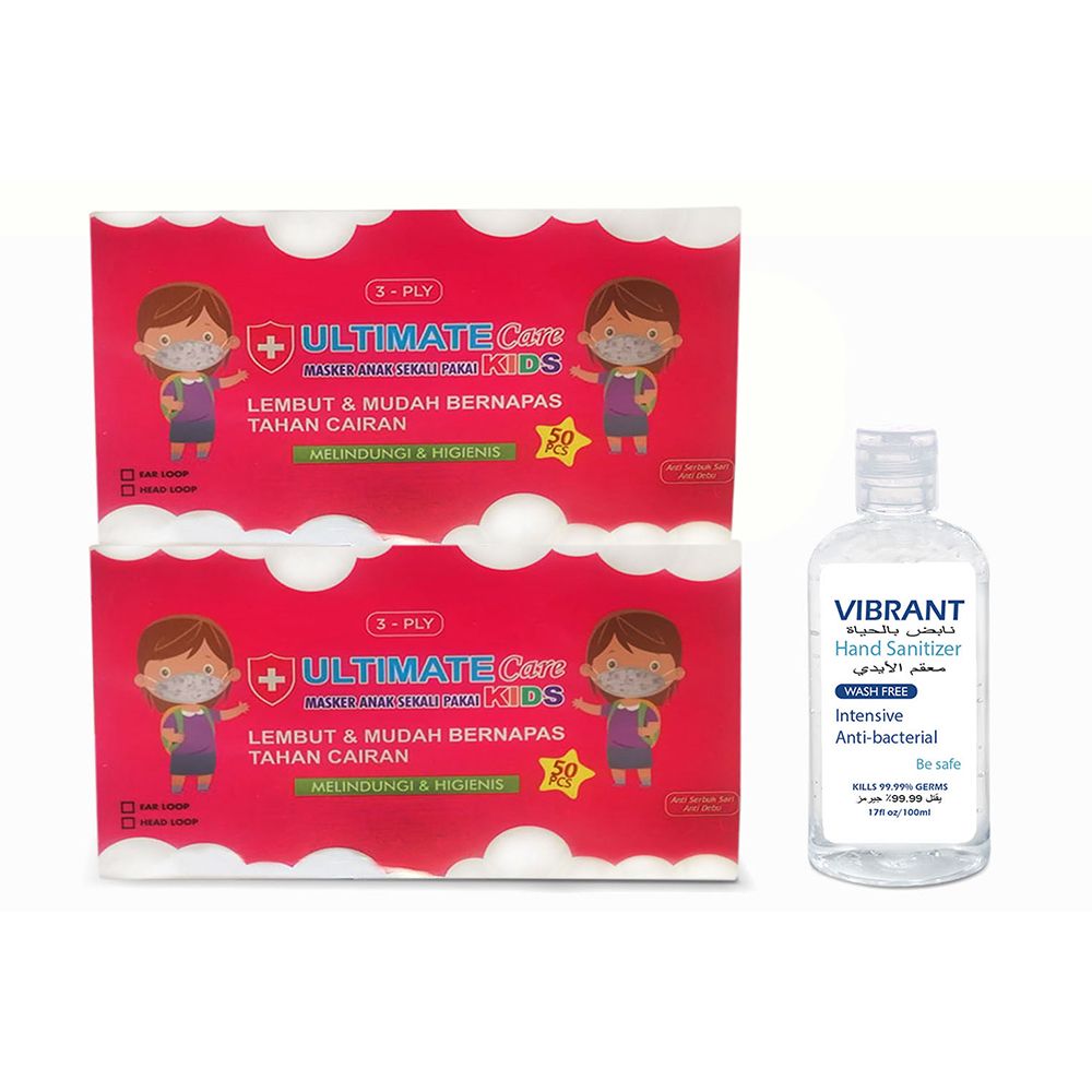 Vibrant - Girls Masks 100pcs with 100ml Hand Sanitizer