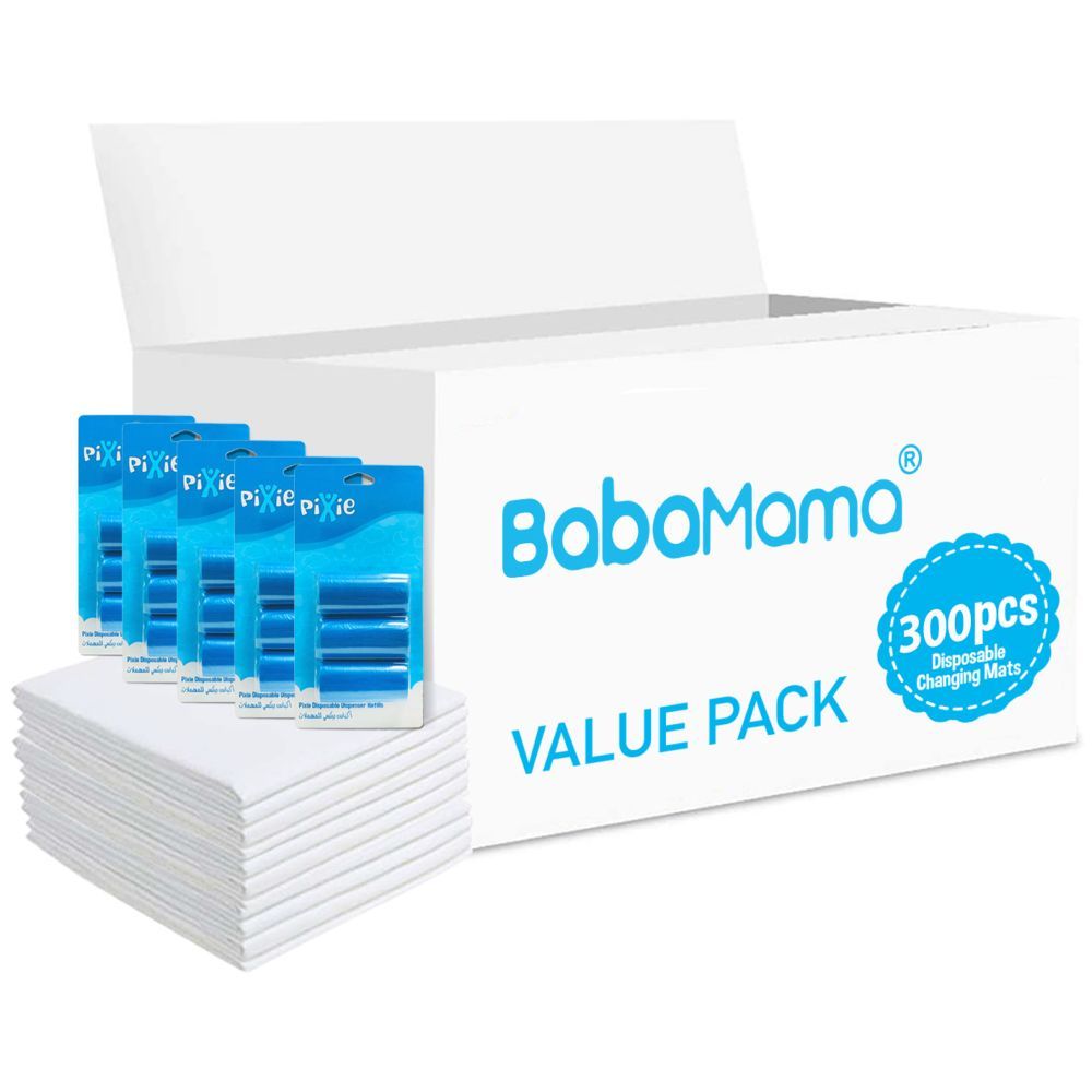 Babamama - Changing Mats 300 + Pack Of 5 Refill Blue 300 Nappy Bags 