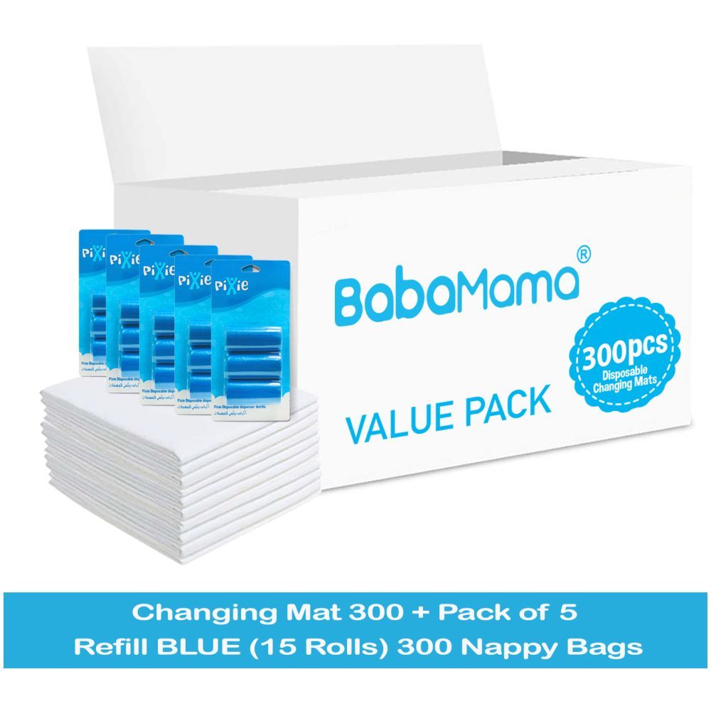 Babamama - Changing Mats 300 + Pack Of 5 Refill Blue 300 Nappy Bags 