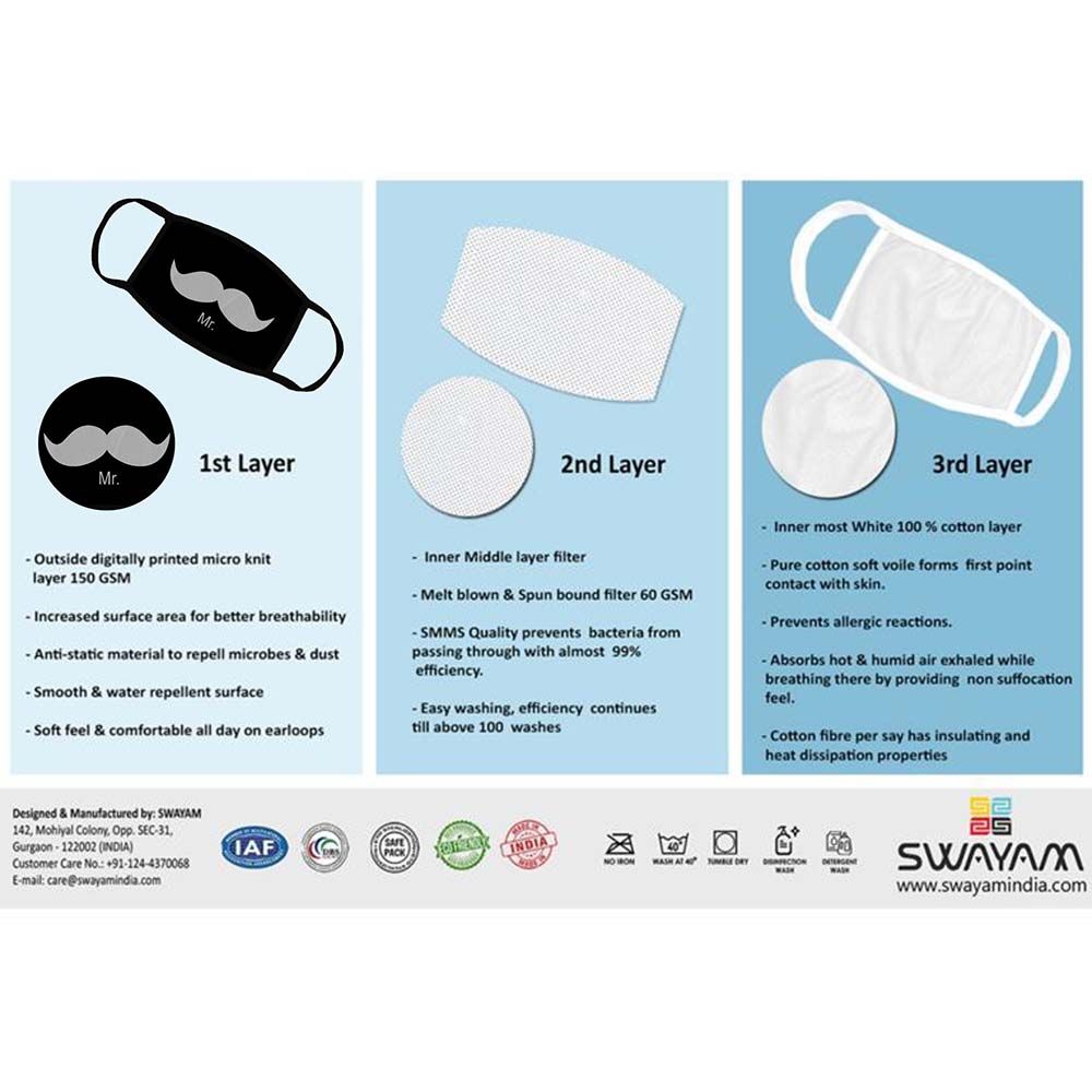 Swayam - Kids Reusable Cloth Face Mask - Moustache