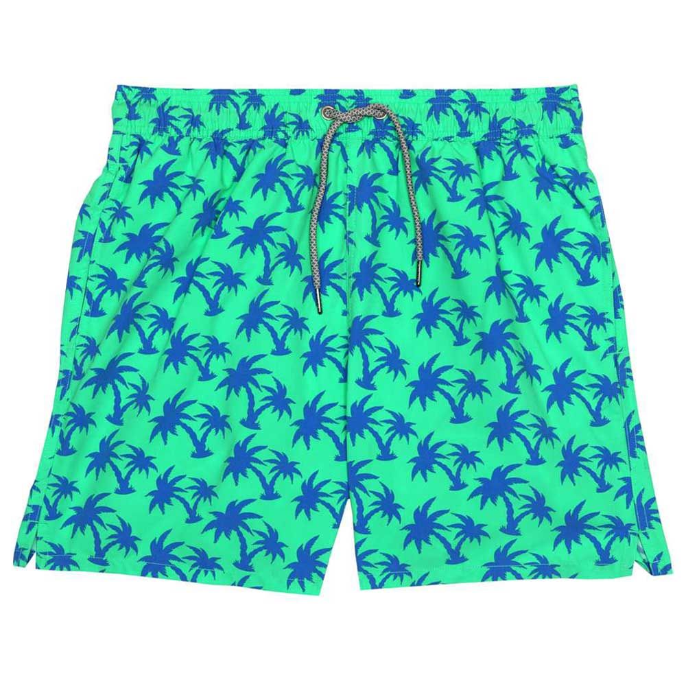 Turquoise - Men Tropical Trees Swim Shorts - Green