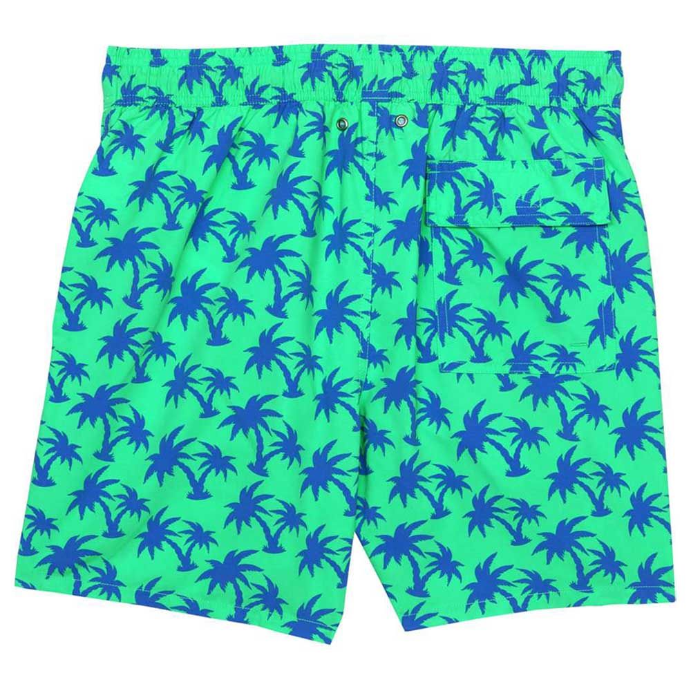 Turquoise - Men Tropical Trees Swim Shorts - Green