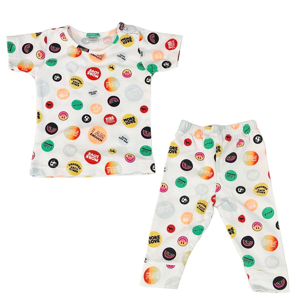 Veronica - Smiley Print T-Shirt & Pyjama Pant - 2pc-Set