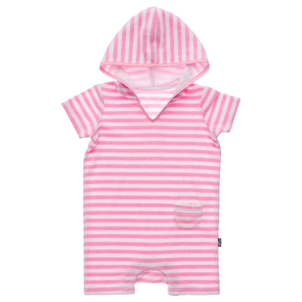 Snapperrock - Pink & White Stripe Towelling Onesie 