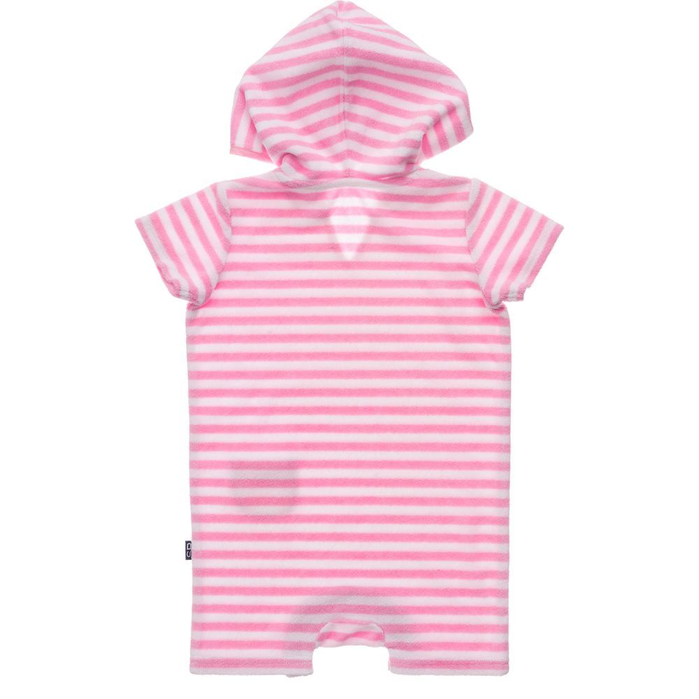 Snapperrock - Pink & White Stripe Towelling Onesie 