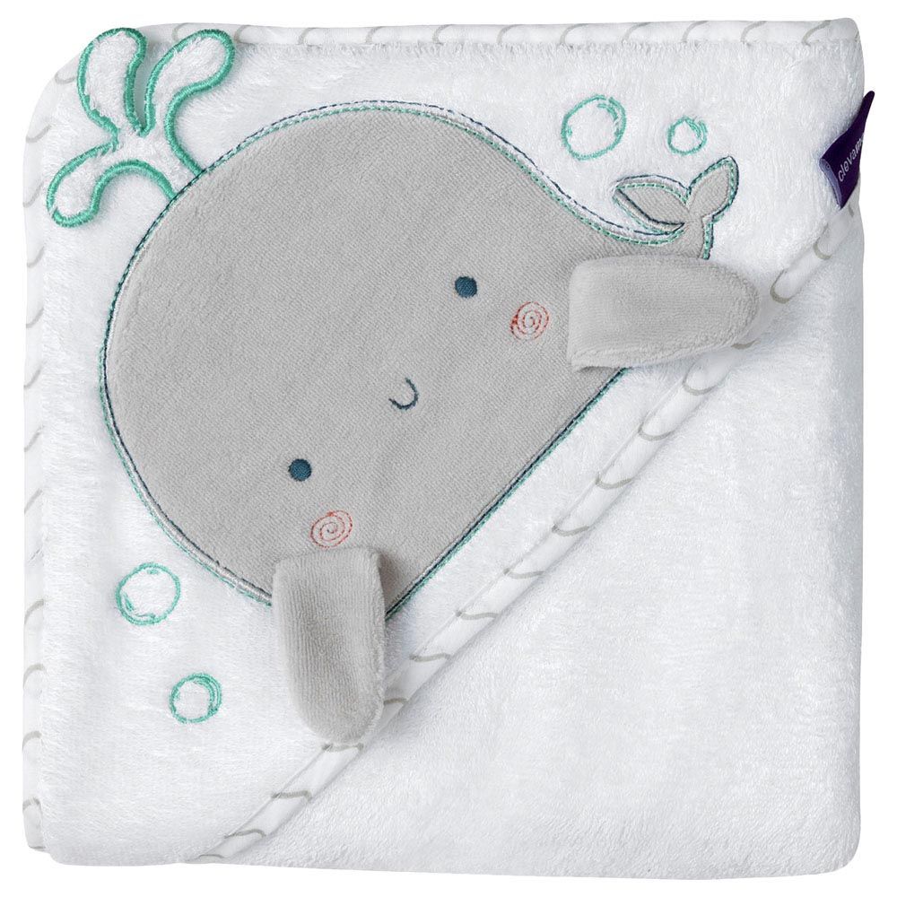 Clevamama - Bamboo Apron Baby Bath Towel - White/Grey 