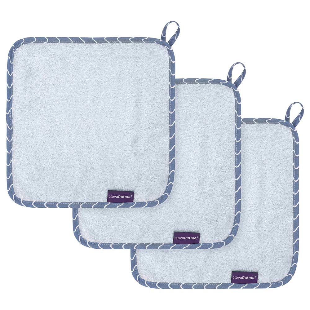 Clevamama - Bamboo Baby Washcloth Set - Pack Of 3 - Blue