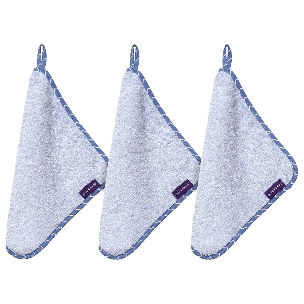 Clevamama - Bamboo Baby Washcloth Set - Pack Of 3 - Blue