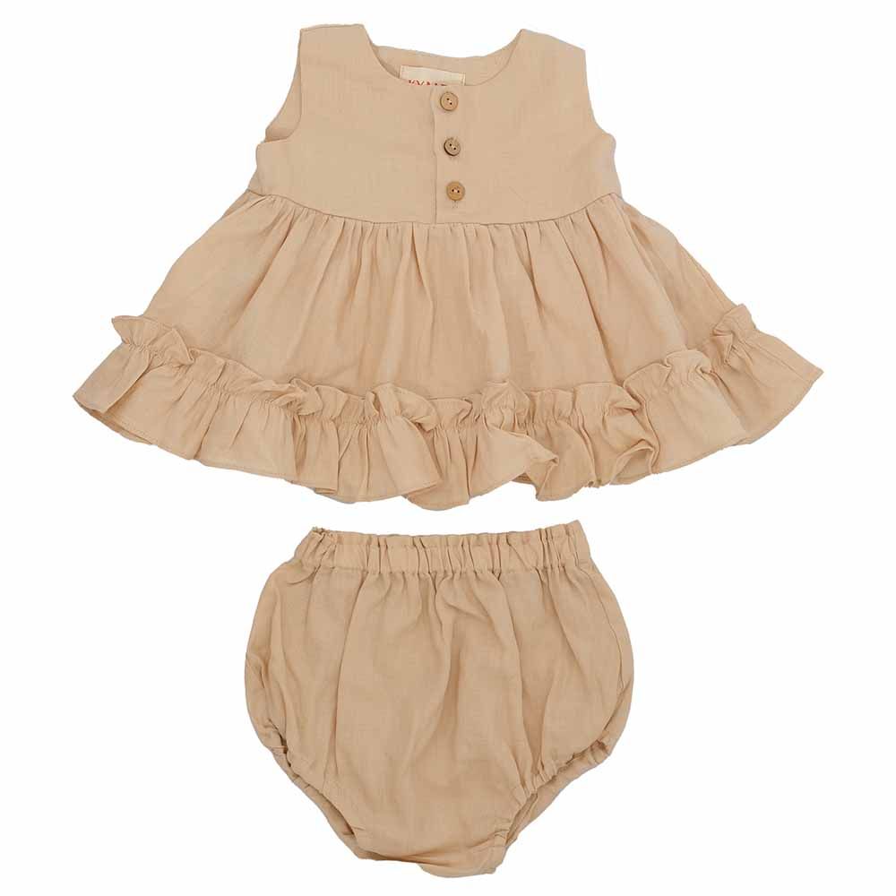 Kyara - 2Pc-Set - Pure Linen Dress & Bloomer - Beige