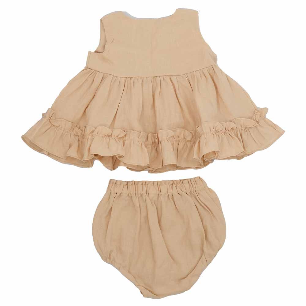 Kyara - 2Pc-Set - Pure Linen Dress & Bloomer - Beige