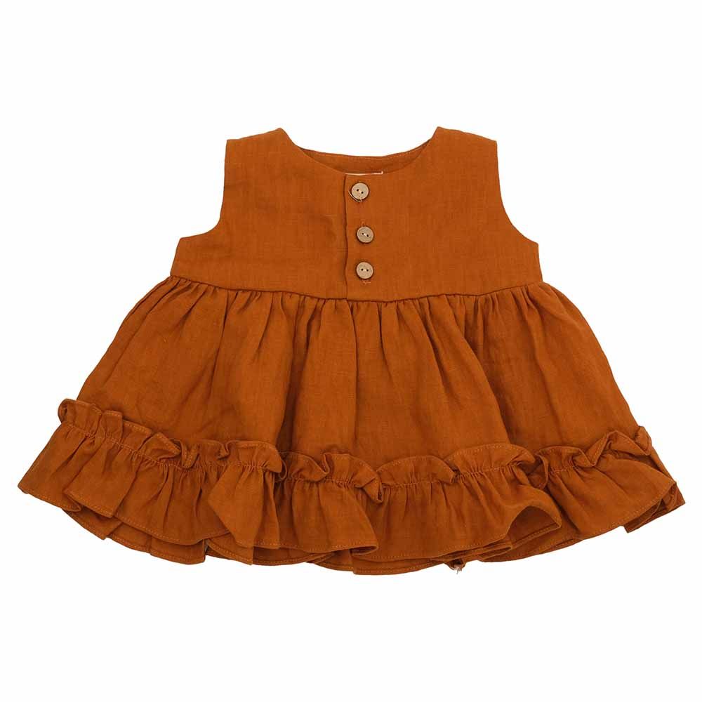 Kyara - 2Pc-Set - Pure Linen Dress & Bloomer - Brown