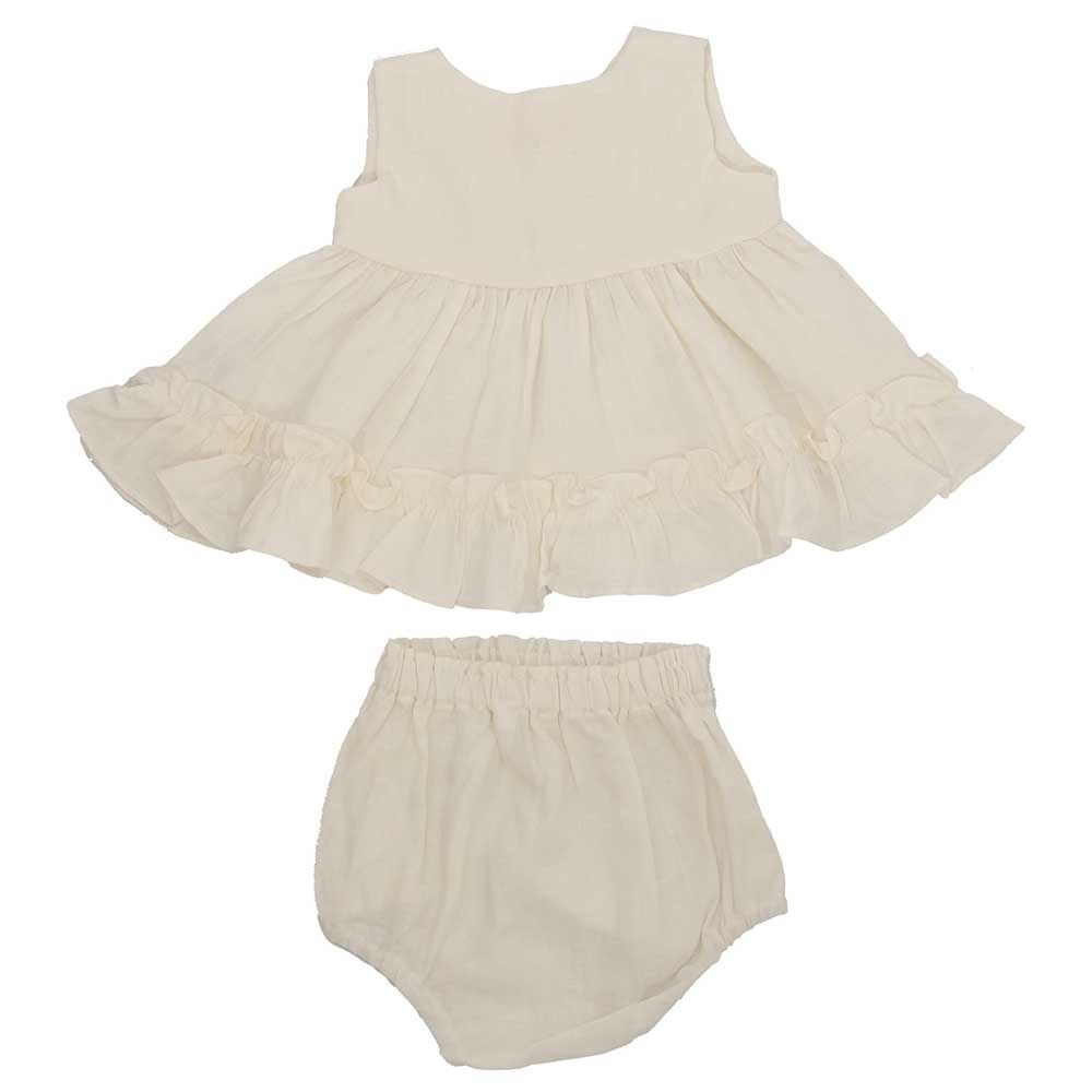 Kyara - 2Pc-Set - Pure Linen Dress & Bloomer - White