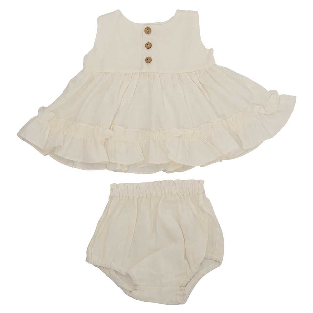 Kyara - 2Pc-Set - Pure Linen Dress & Bloomer - White