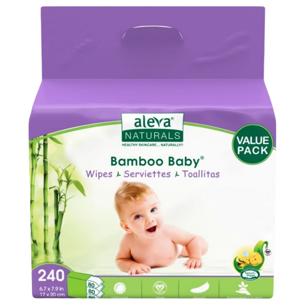 AlevaNaturals - Bamboo Baby Wipes - Club Pack Pack of 3 - 240pcs