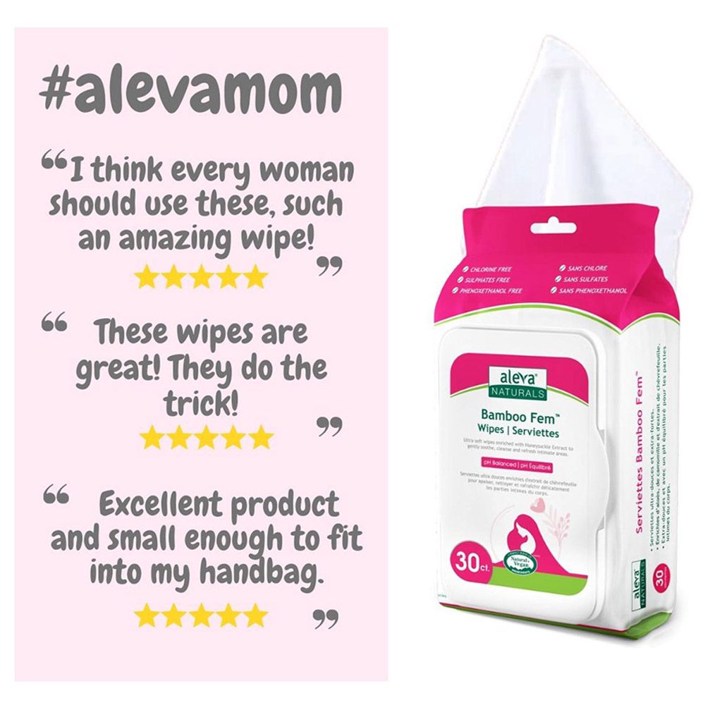 AlevaNaturals - Maternal Care Bamboo Fem Wipes - 30pcs