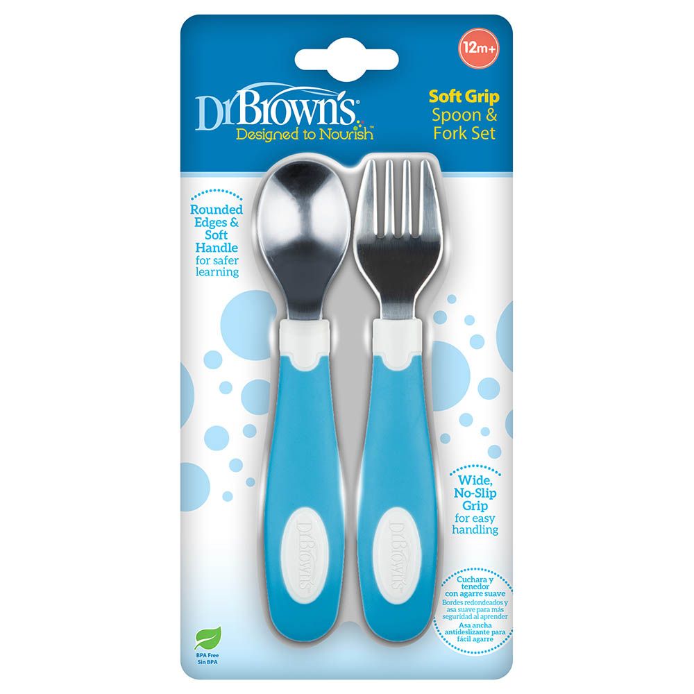 Dr. Brown's - Soft Grip Spoon & Fork Set - Blue