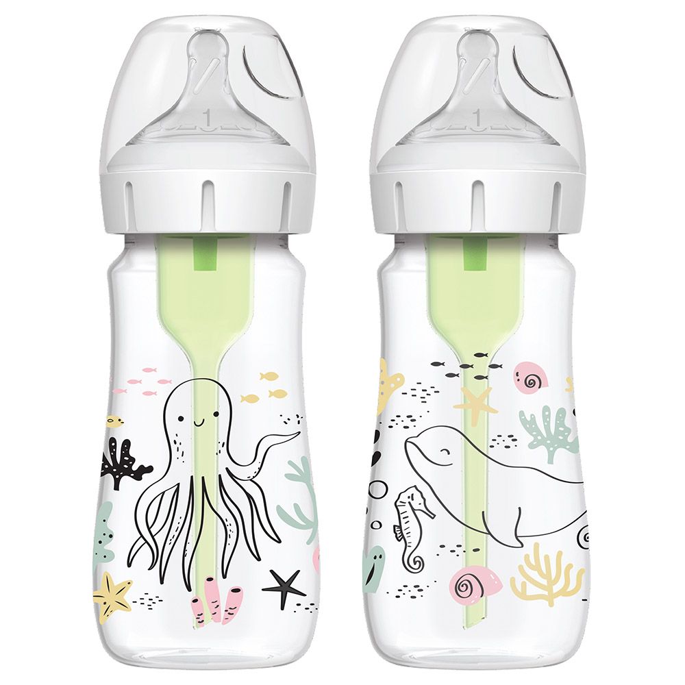 Dr. Brown's - Natural Flow Anti-Colic Options+ Wide-Neck Baby Bottle - Ocean Design - Pack of 2 - 270ml