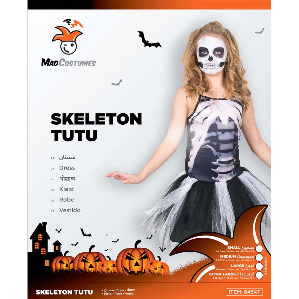 Mad Costumes - Skeleton Dress Kids Halloween Costume - Black_S