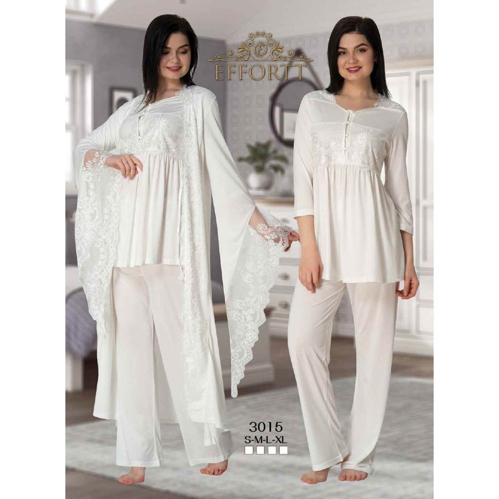 Mini Plum - 3pc-set - Lace Maternity PJ Set & Robe - White