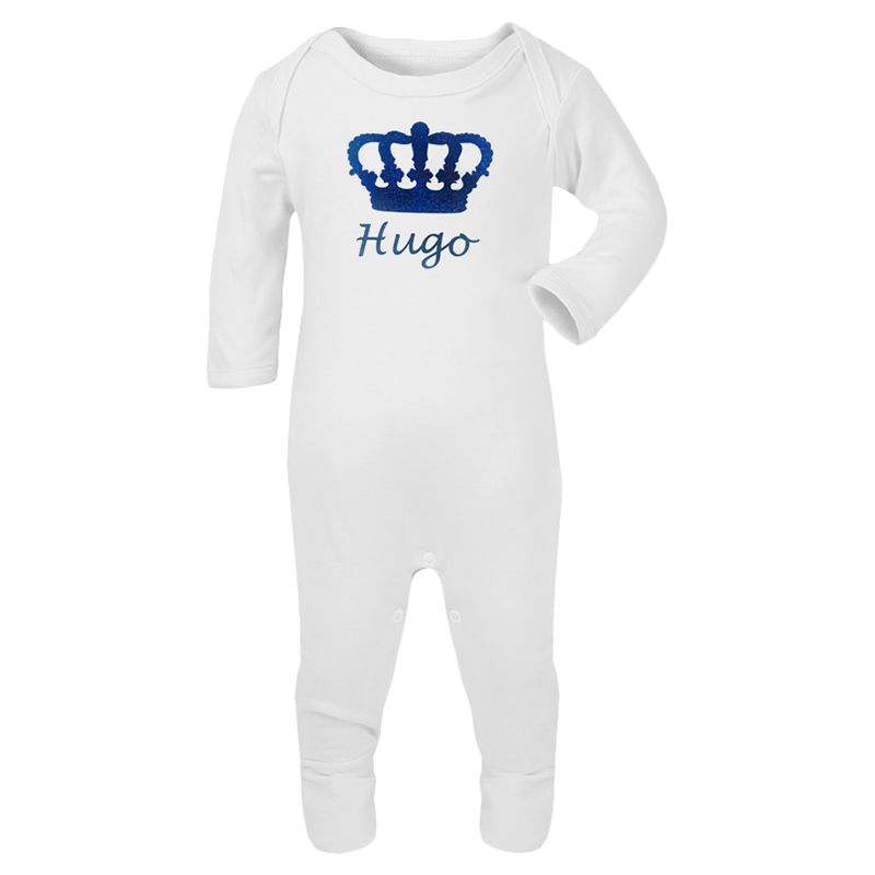 Mini Plum - Personalised Crown Sleepsuit - White