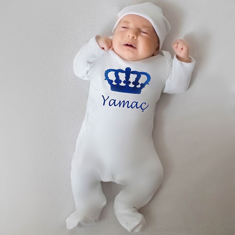 Mini Plum - Personalised Crown Sleepsuit - White